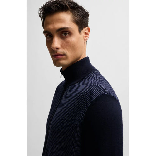 Load image into Gallery viewer, BOSS ZIP-UP CARDIGAN IN VIRGIN WOOL WITH MIXED STRUCTURES
