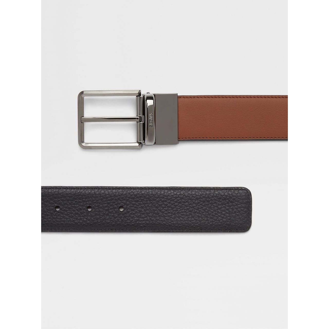 ZEGNA FOLIAGE AND BLACK REVERSIBLE LEATHER BELT