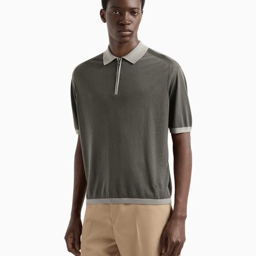 Load image into Gallery viewer, EMPORIO ARMANI ASV Lyocell blend and virgin wool zip-up polo-shirt collar jumper
