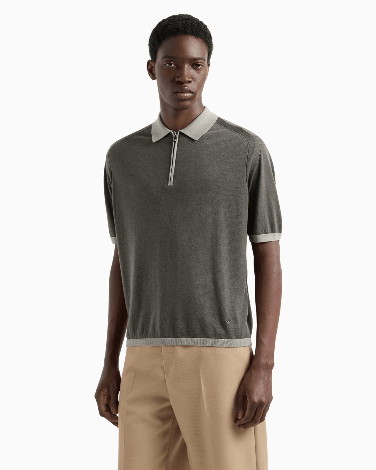 EMPORIO ARMANI ASV Lyocell blend and virgin wool zip-up polo-shirt collar jumper