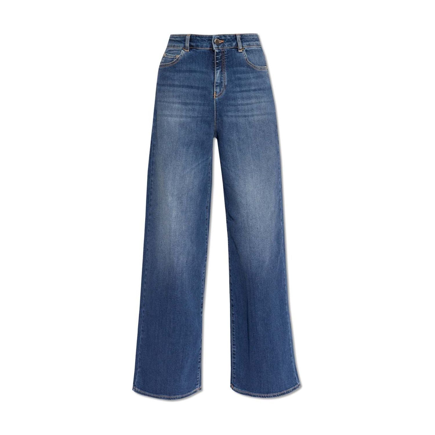 EMPORIO ARMANI J1C MEDIUM-HIGH RISE, WIDE-LEG JEANS IN A WORN-LOOK DENIM - Yooto