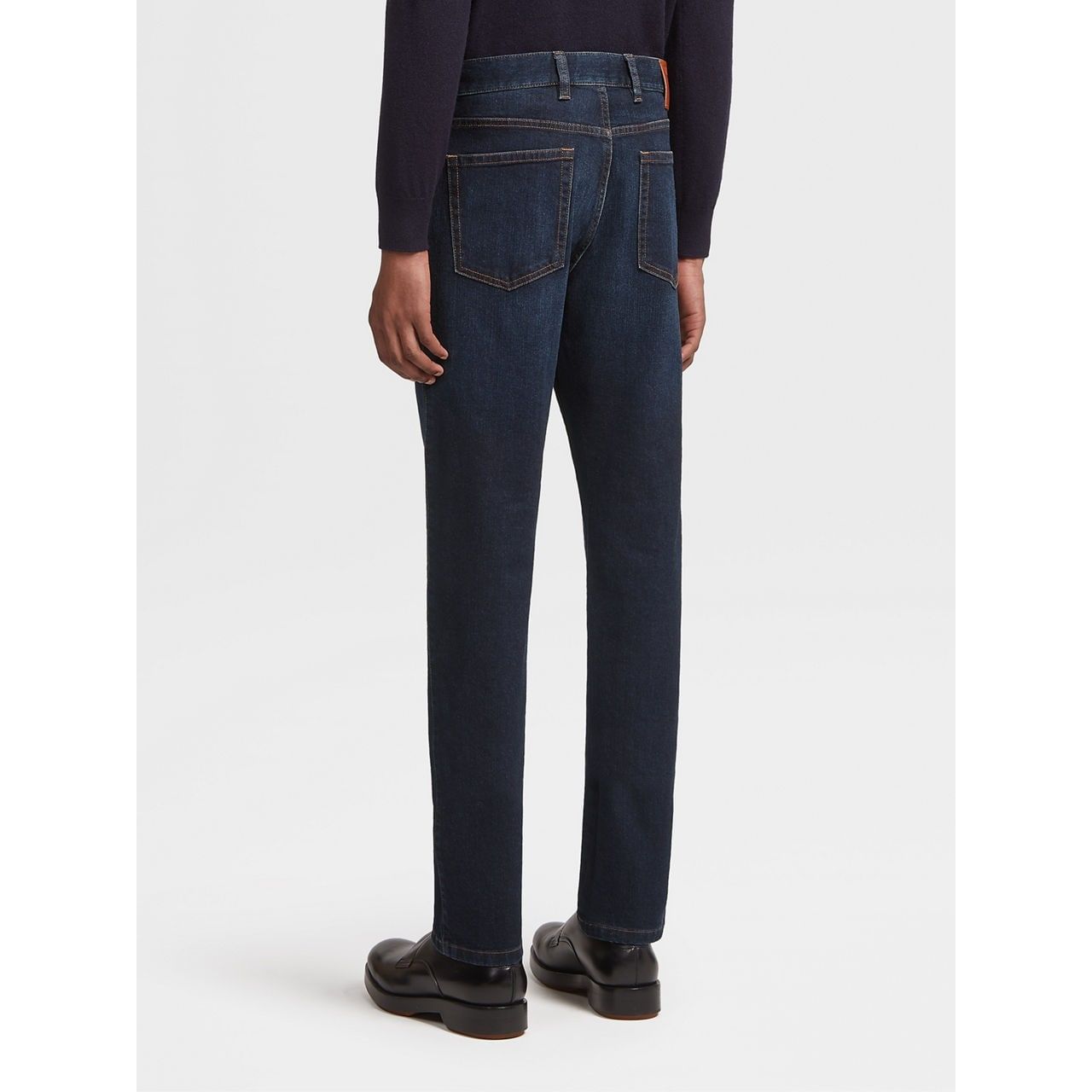 ZEGNA DARK BLUE STONE-WASHED COTTON ROCCIA JEANS