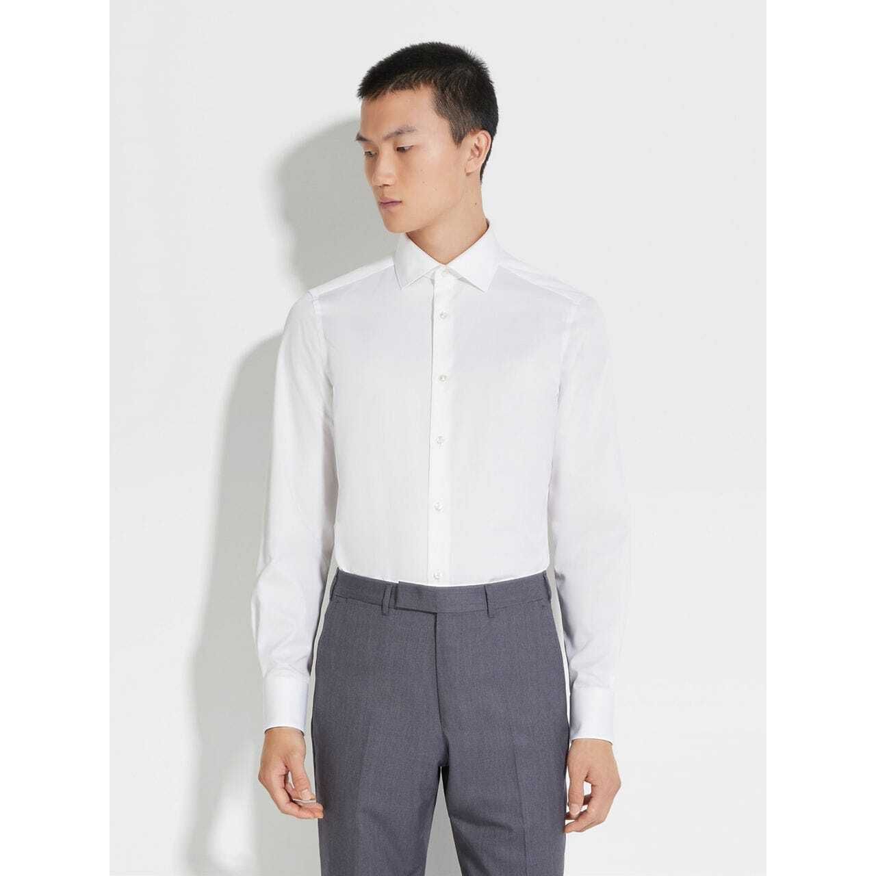 ZEGNA WHITE STRUCTURED MICRO-STRIPED TRECAPI COTTON SHIRT