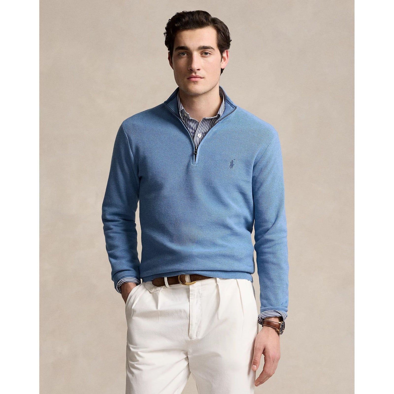 RALPH LAUREN Mesh-Knit Cotton Quarter-Zip Jumper