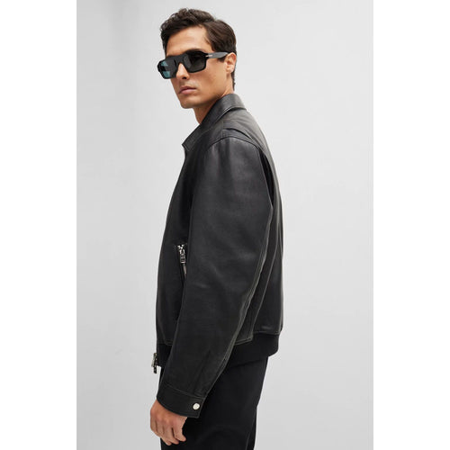 Load image into Gallery viewer, BOSS REGULAR-FIT JACKET IN SOFT LEATHER WITH STAND COLLAR
