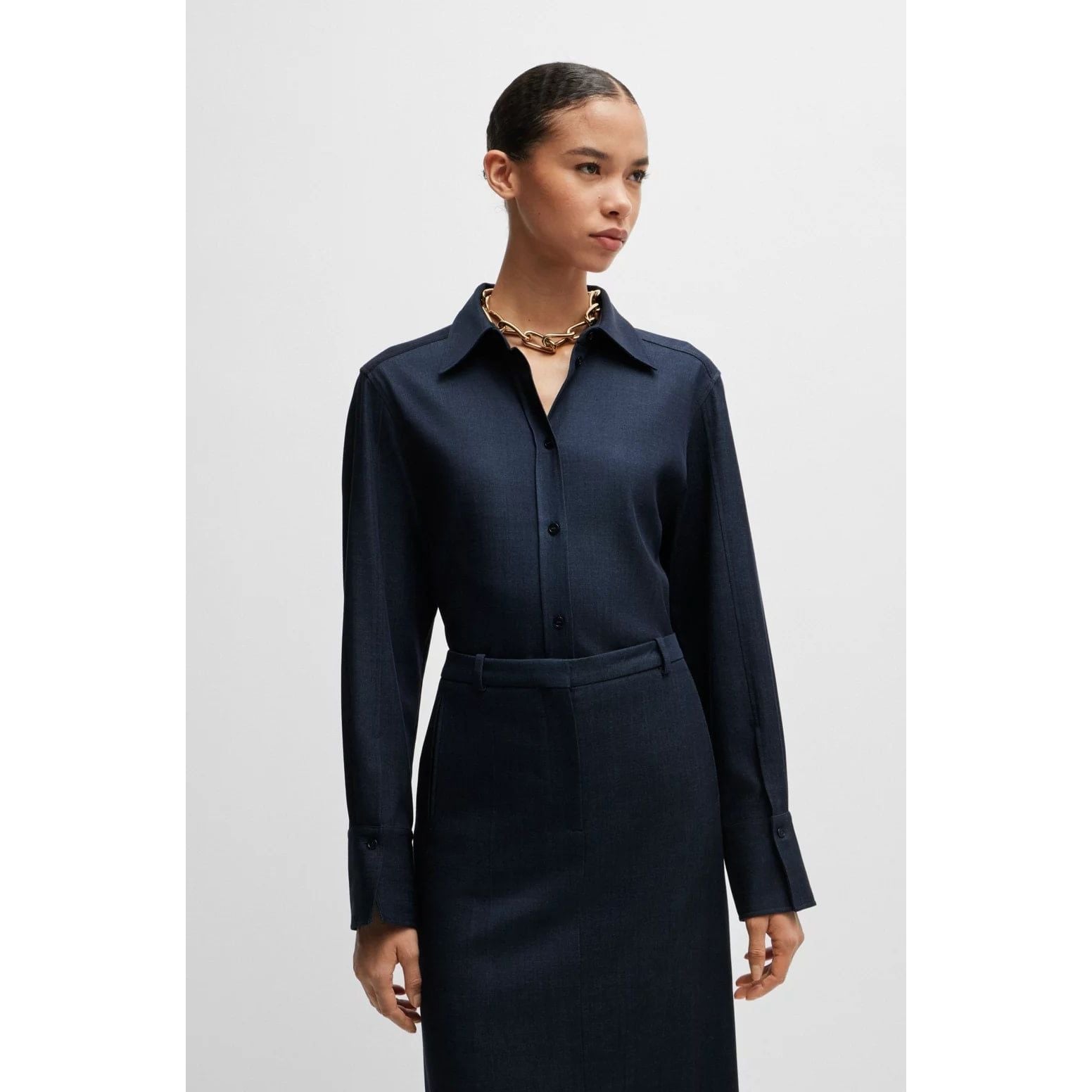 BOSS REGULAR-FIT BLOUSE IN DENIM-EFFECT TWILL