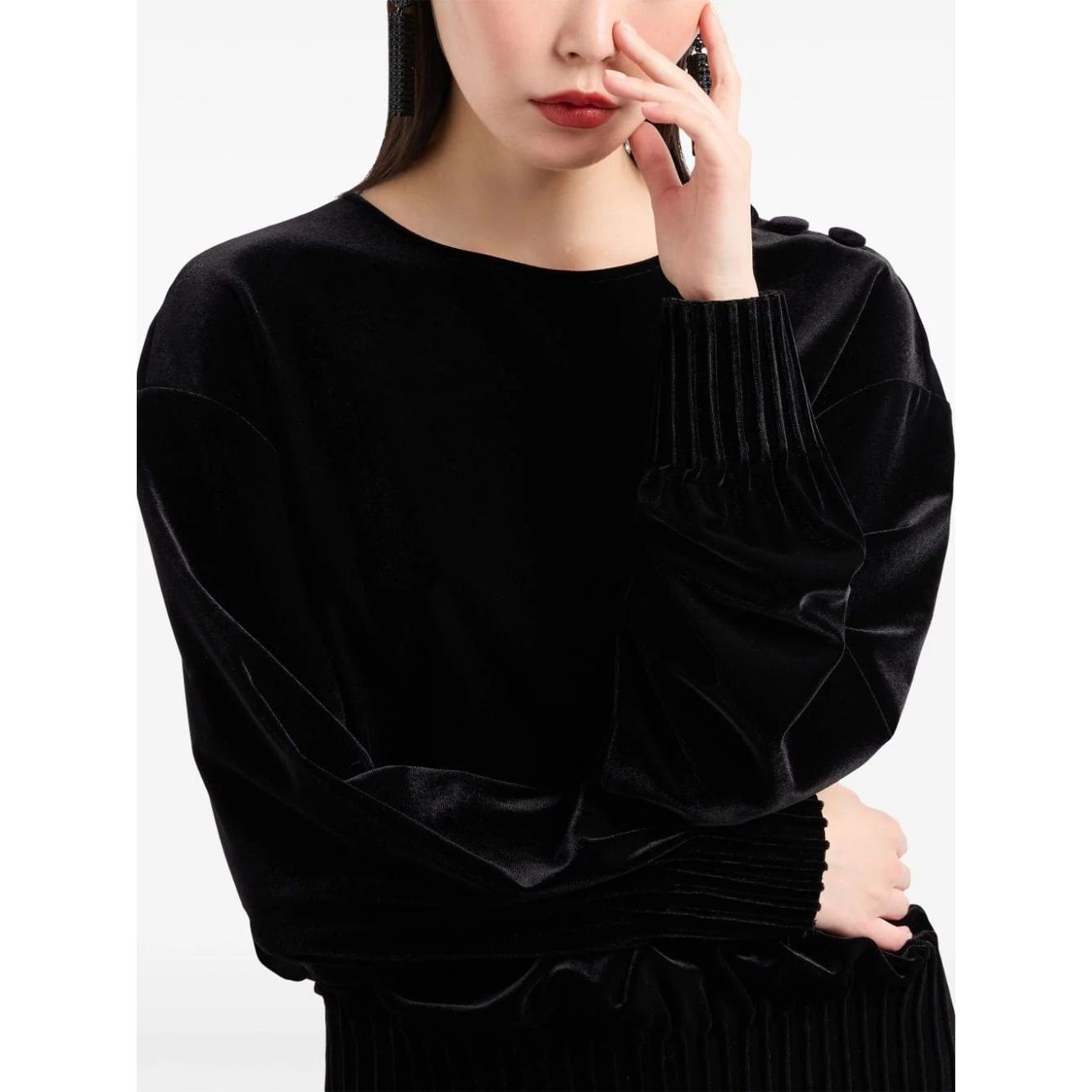 EMPORIO ARMANI buttoned-shoulder velvet effect jumper