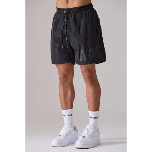 Load image into Gallery viewer, AZAT MARD BLACK/BLACK IMPACT LOGO SWIM SHORTS
