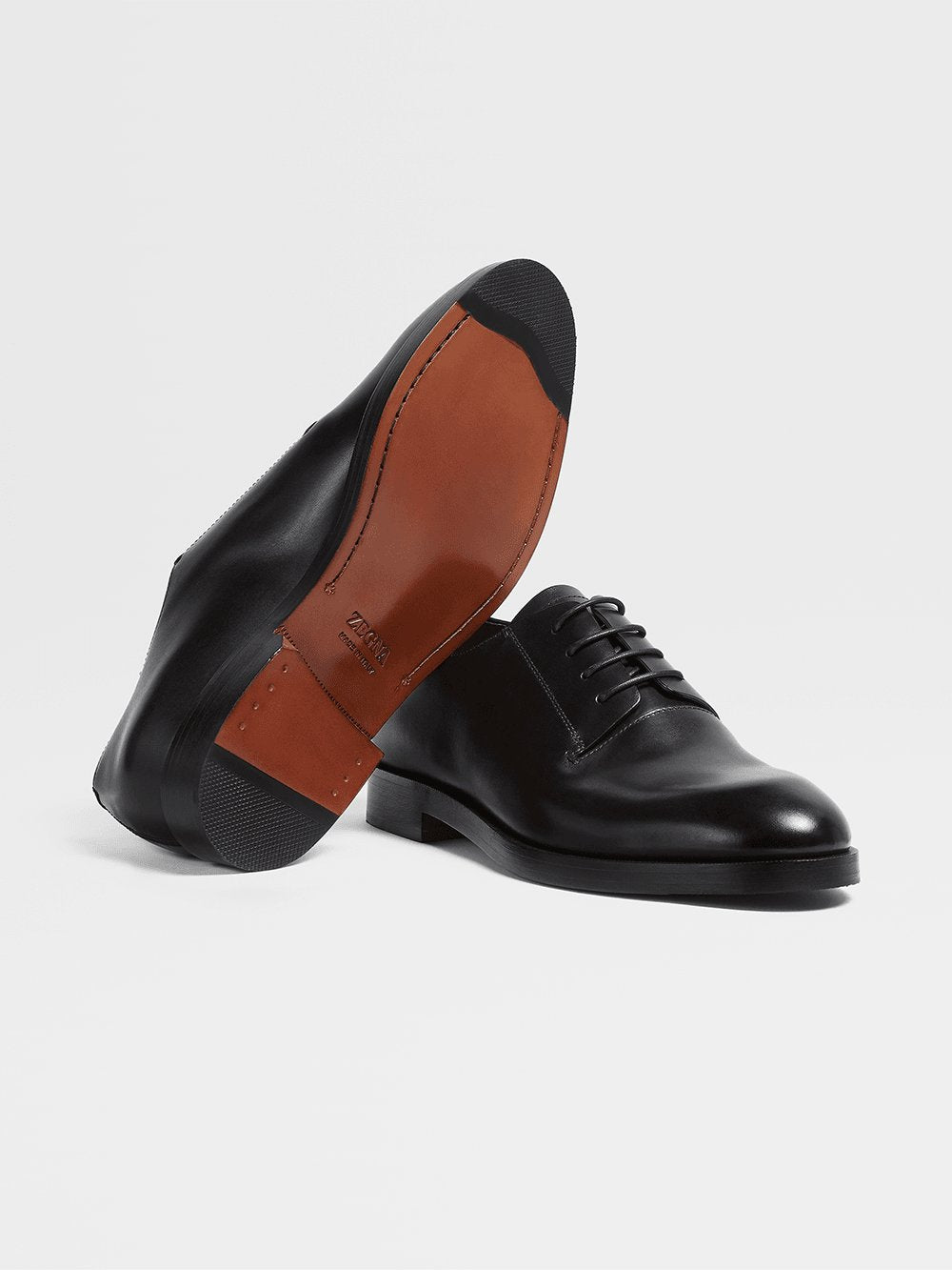 ZEGNA BLACK LEATHER TORINO DERBY SHOES