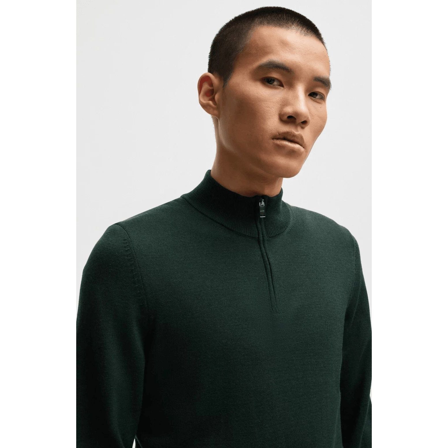 BOSS REGULAR-FIT ZIP-NECK SWEATER IN VIRGIN WOOL