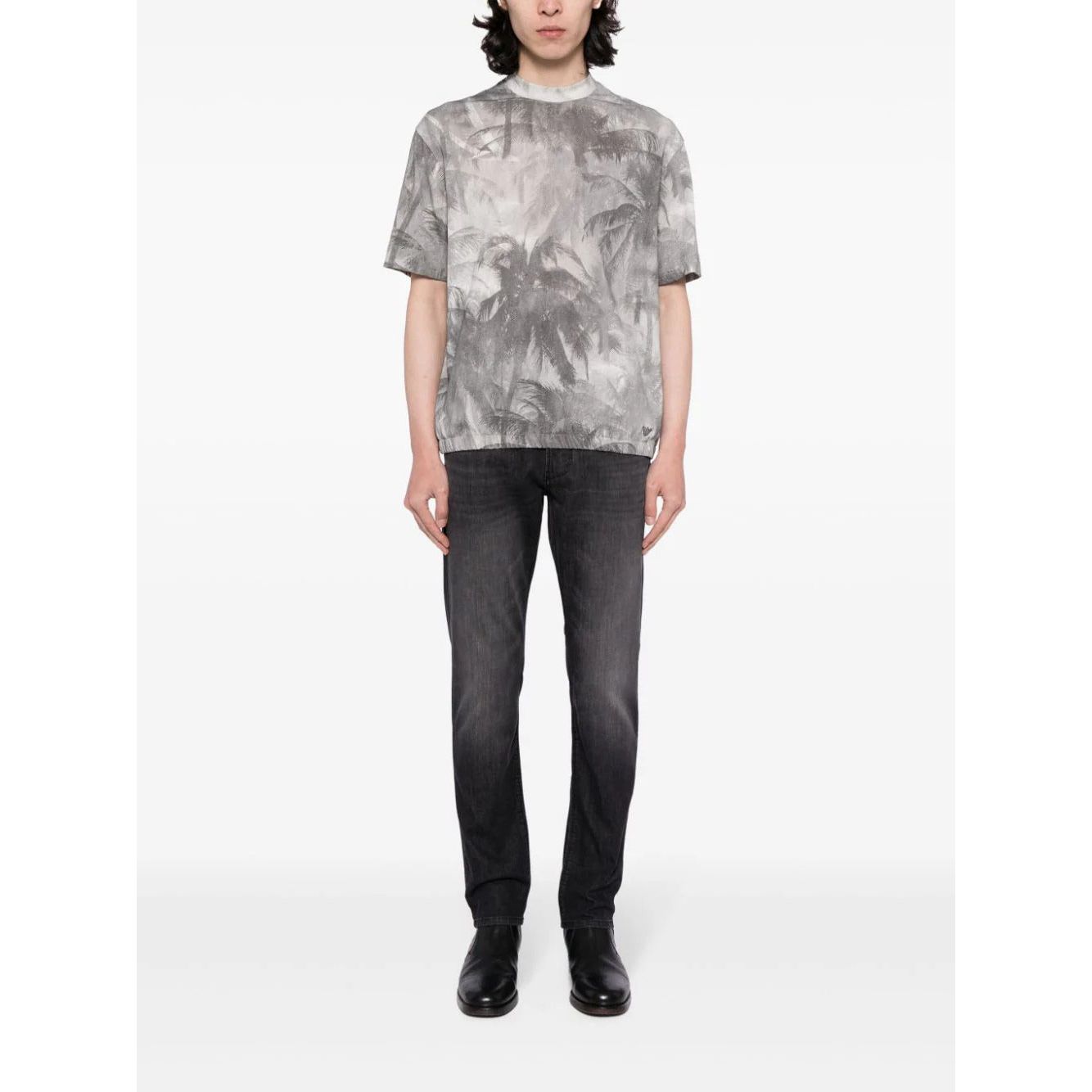 EMPORIO ARMANI OVERSIZED JERSEY T-SHIRT WITH ALL-OVER PRINT AND ELASTICATED HEM - Yooto