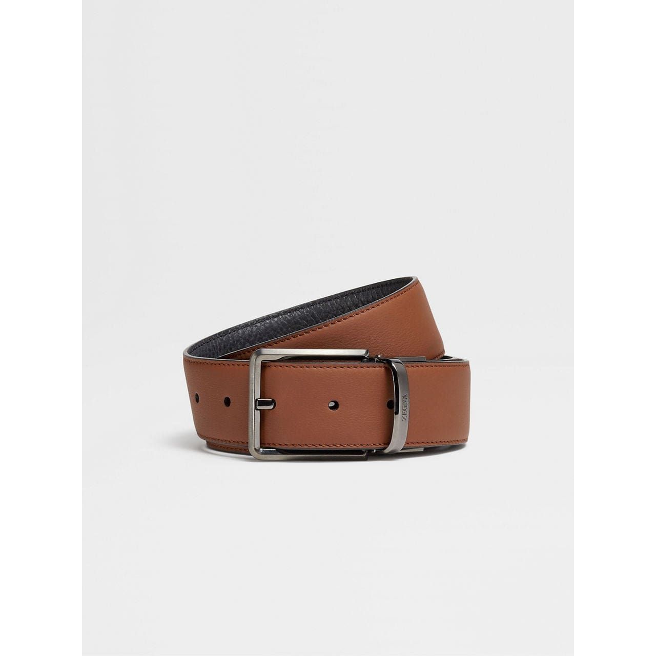 ZEGNA FOLIAGE AND BLACK REVERSIBLE LEATHER BELT