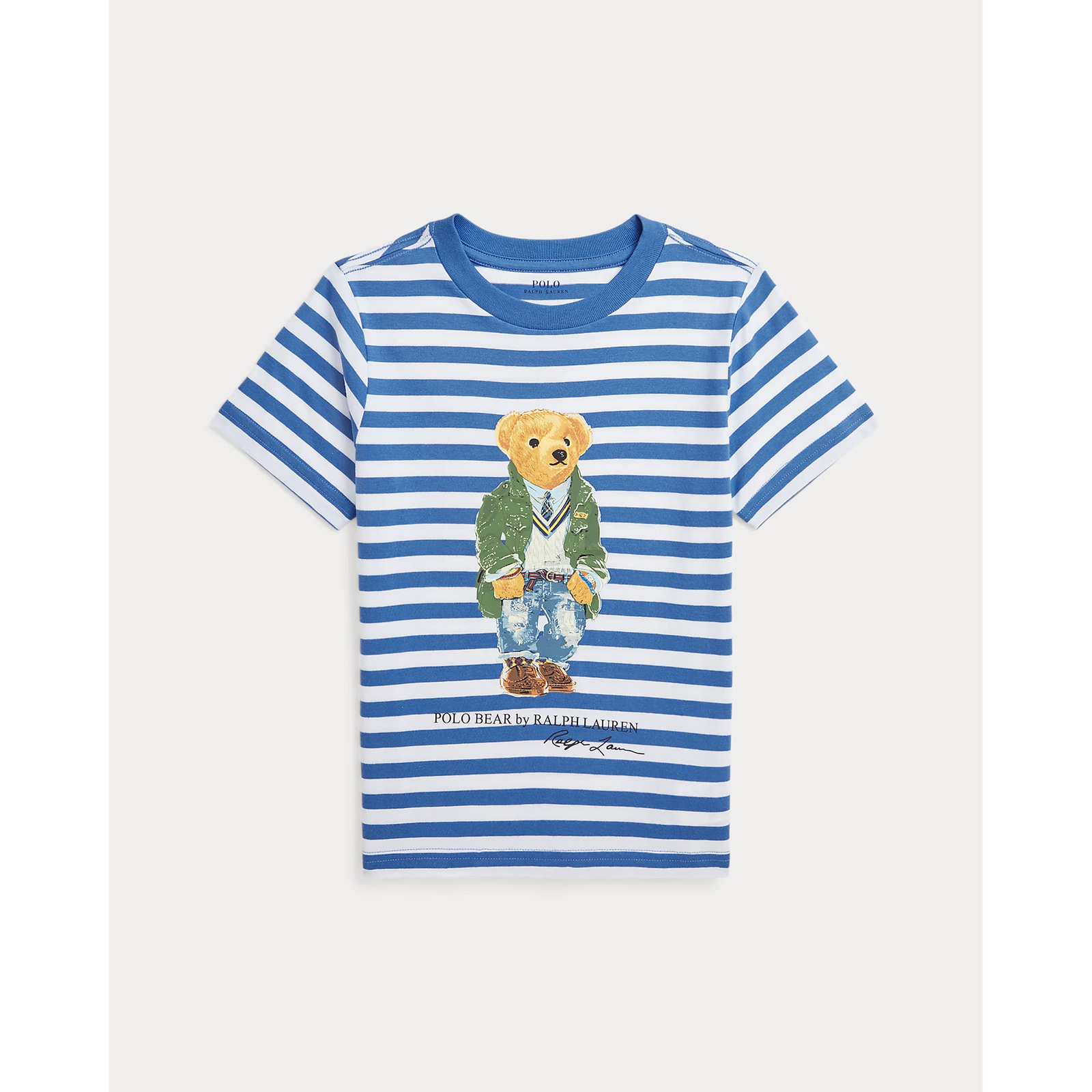 POLO RALPH LAUREN POLO BEAR STRIPED COTTON JERSEY T-SHIRT