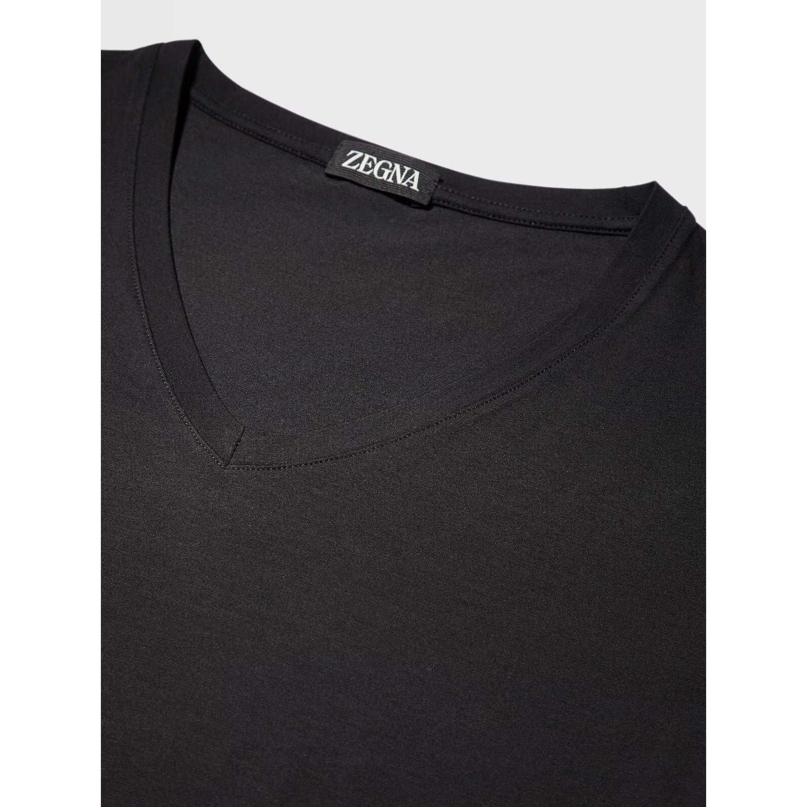 ZEGNA BLACK STRETCH MODAL V-NECK T-SHIRT