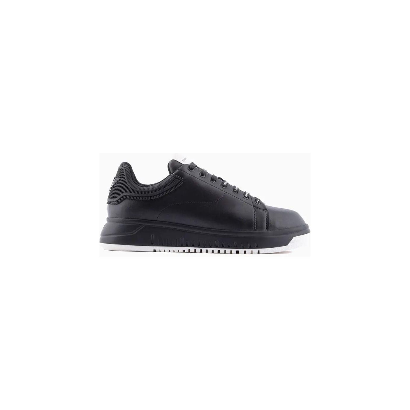 EMPORIO ARMANI LEATHER SNEAKERS WITH RUBBER BACK KNURLED SOLE - Yooto