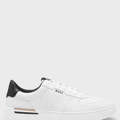 Load image into Gallery viewer, BOSS Leather trainers with signature-stripe details
