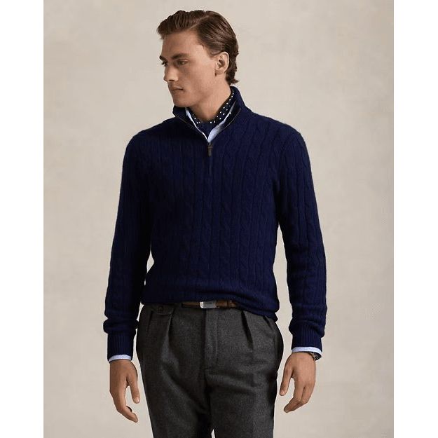 RALPH LAUREN Cable-Knit Cashmere Quarter-Zip Jumper