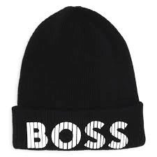 BOSS KIDS' KNITTED-COTTON BEANIE HAT WITH RUBBER-EFFECT LOGO