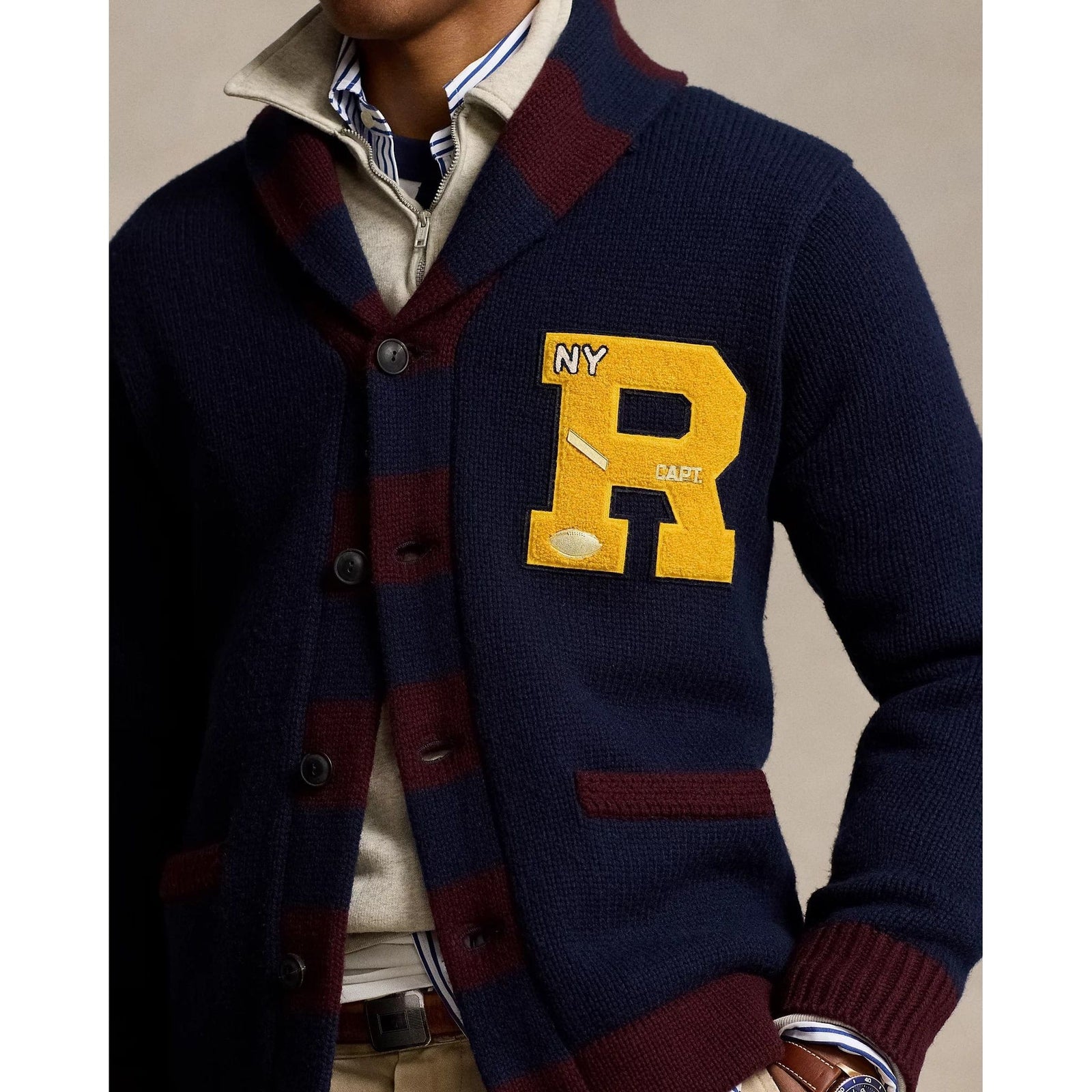 POLO RALPH LAUREN WOOL-BLEND LETTERMAN CARDIGAN