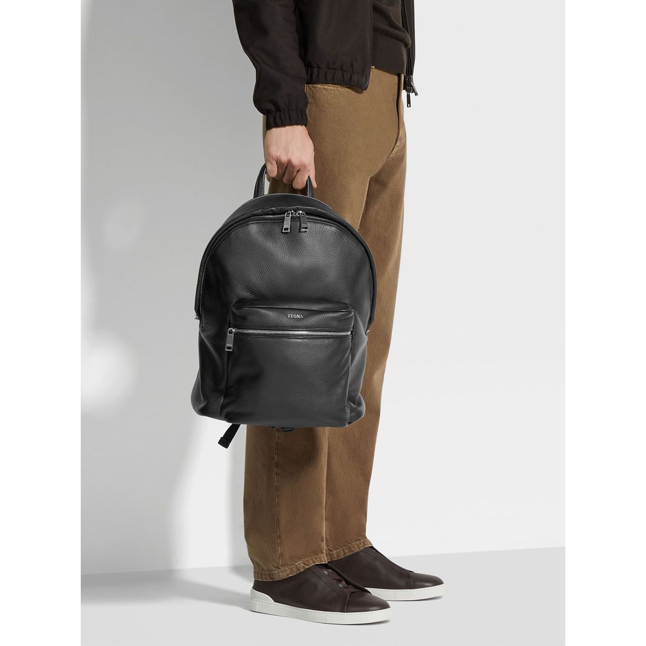 ZEGNA BLACK DEERSKIN HOODIE BACKPACK