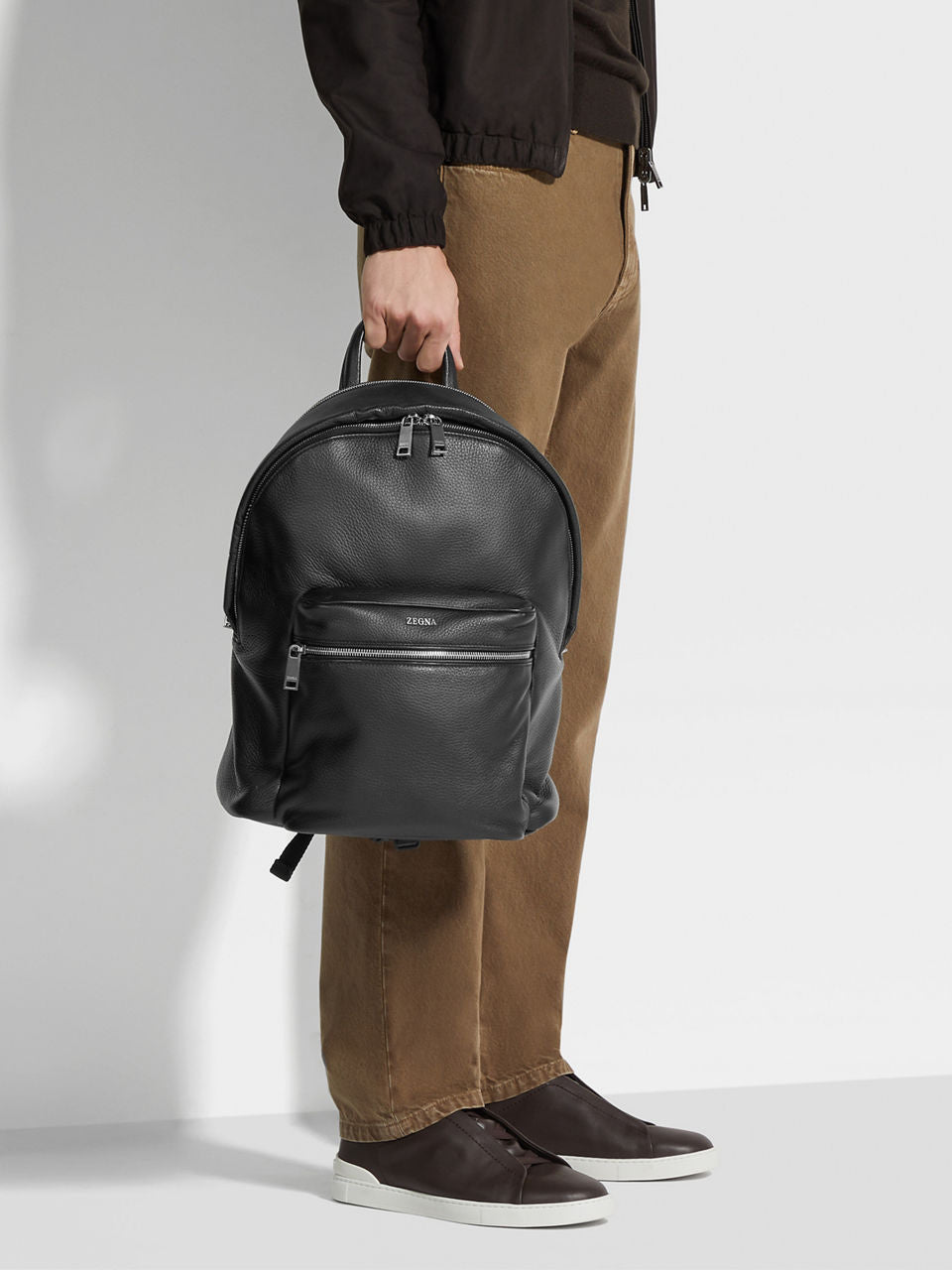 ZEGNA BLACK DEERSKIN HOODIE BACKPACK