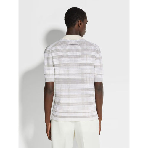 Load image into Gallery viewer, ZEGNA WHITE AND DARK TAUPE COTTON AND SILK BLEND POLO SHIRT
