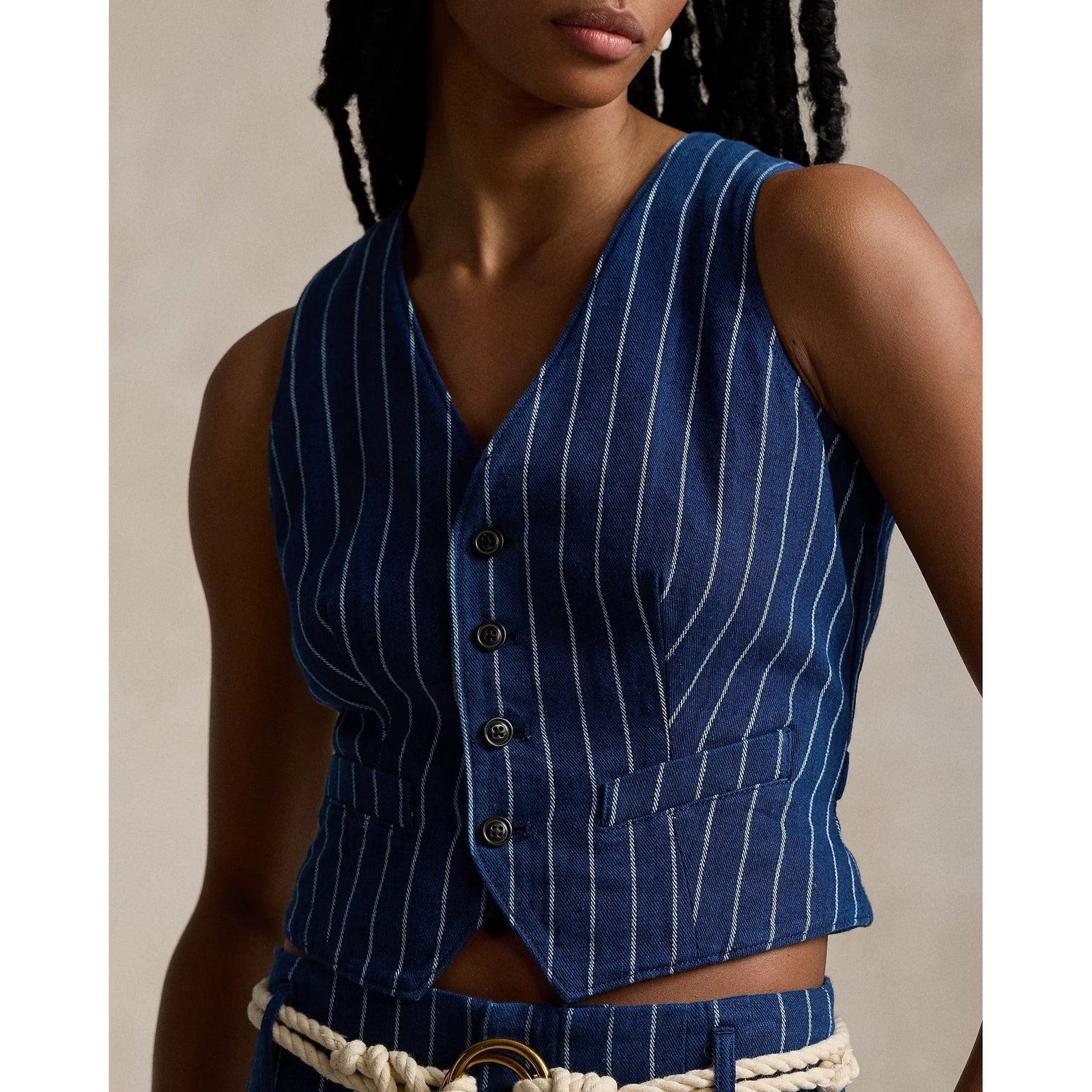 POLO RALPH LAUREN PINSTRIPE LINEN-COTTON WAISTCOAT