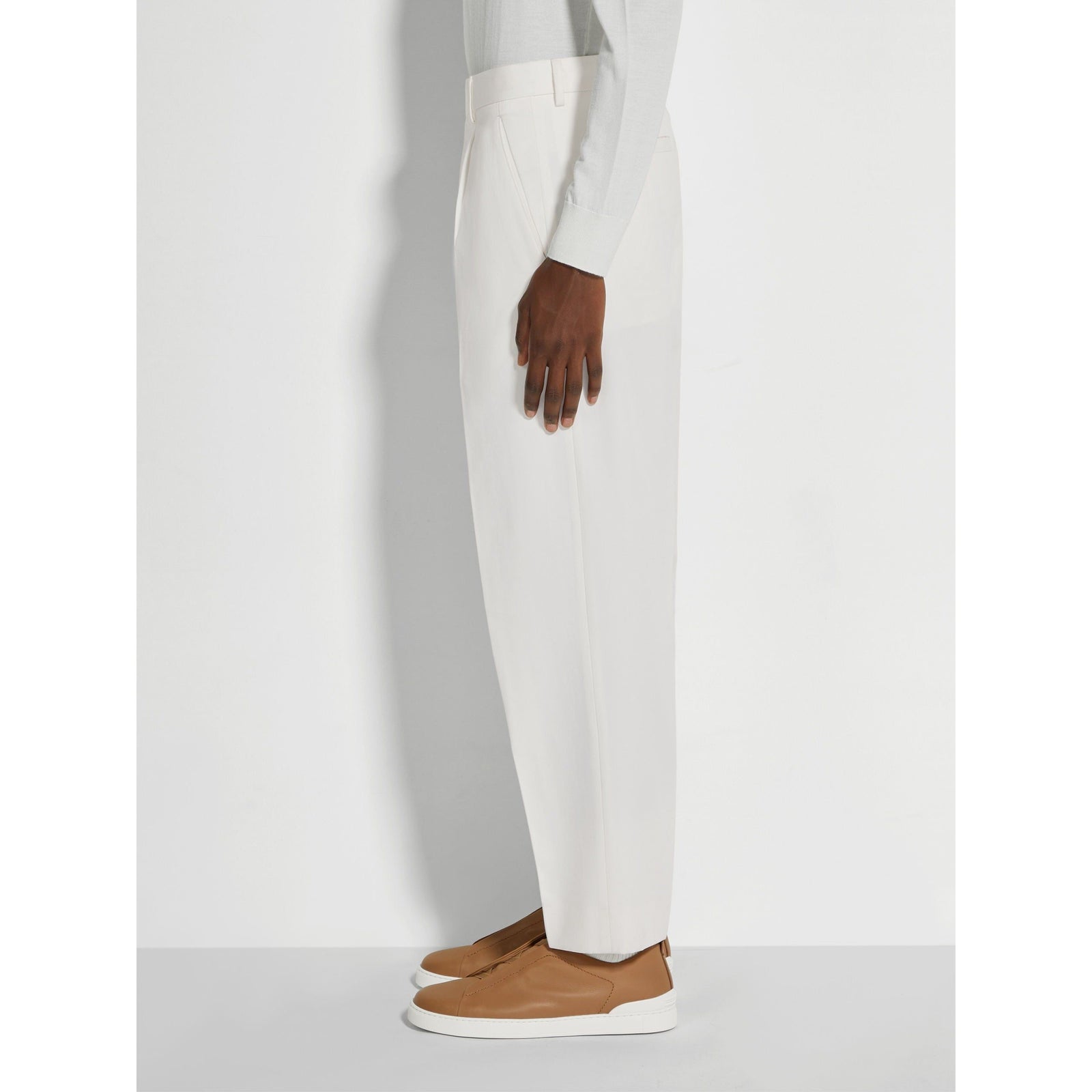 ZEGNA WHITE COTTON AND WOOL PANTS