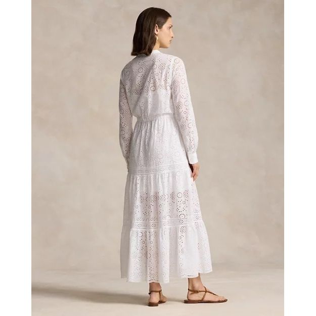 POLO RALPH LAUREN TIERED EYELET COTTON MAXIDRESS - Yooto