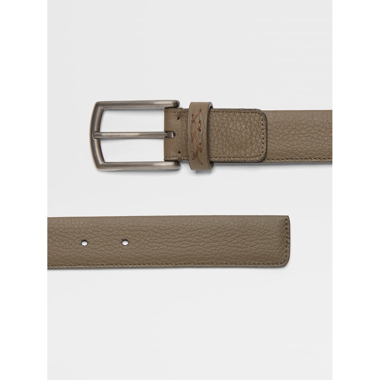 ZEGNA KHAKI GRAINED LEATHER BELT