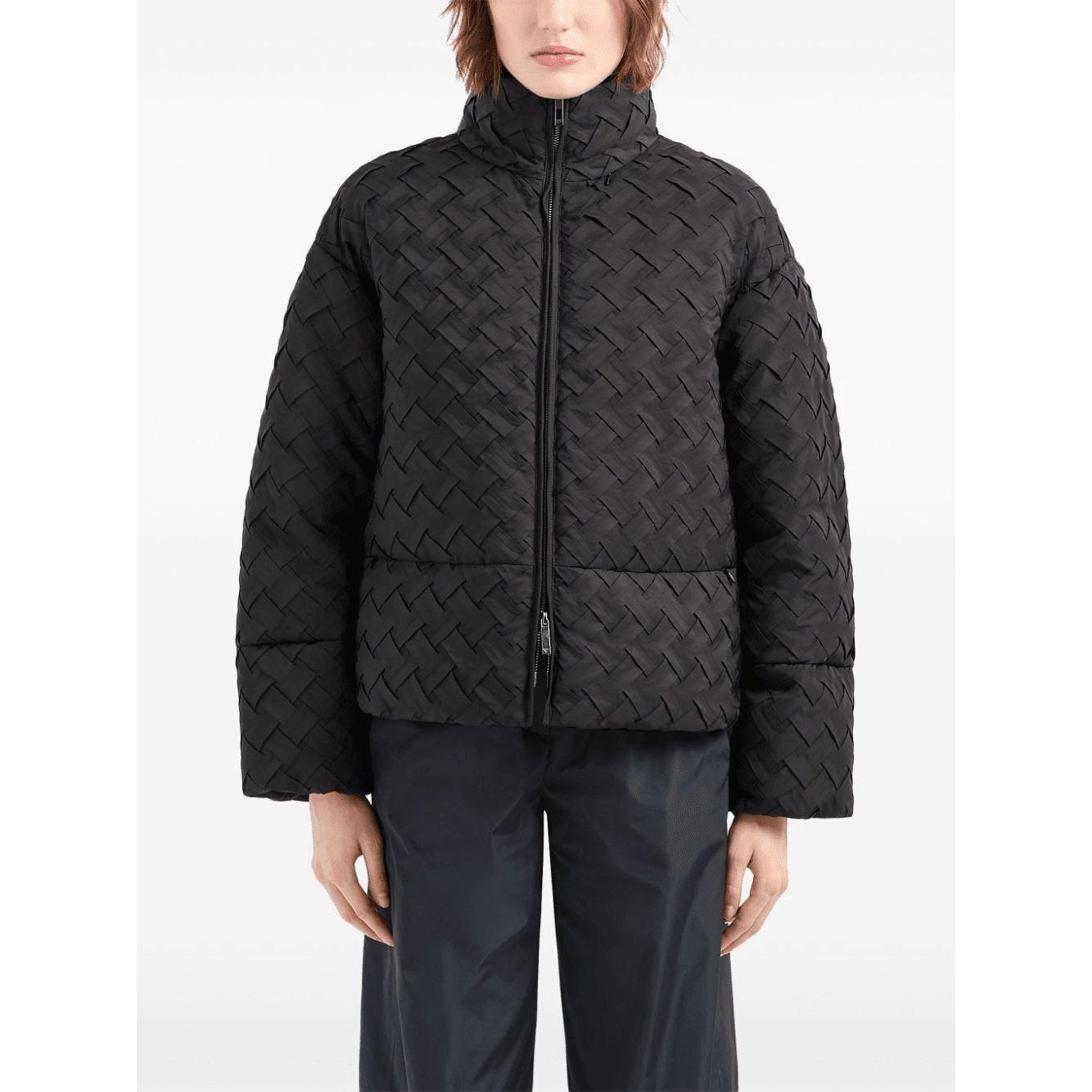 EMPORIO ARMANI basket-weave high-neck jacket