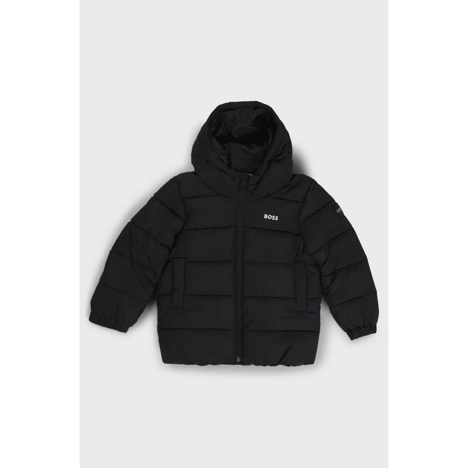 BOSS KIDS' HOODED PADDED JACKET WITH LOGO DETAILS