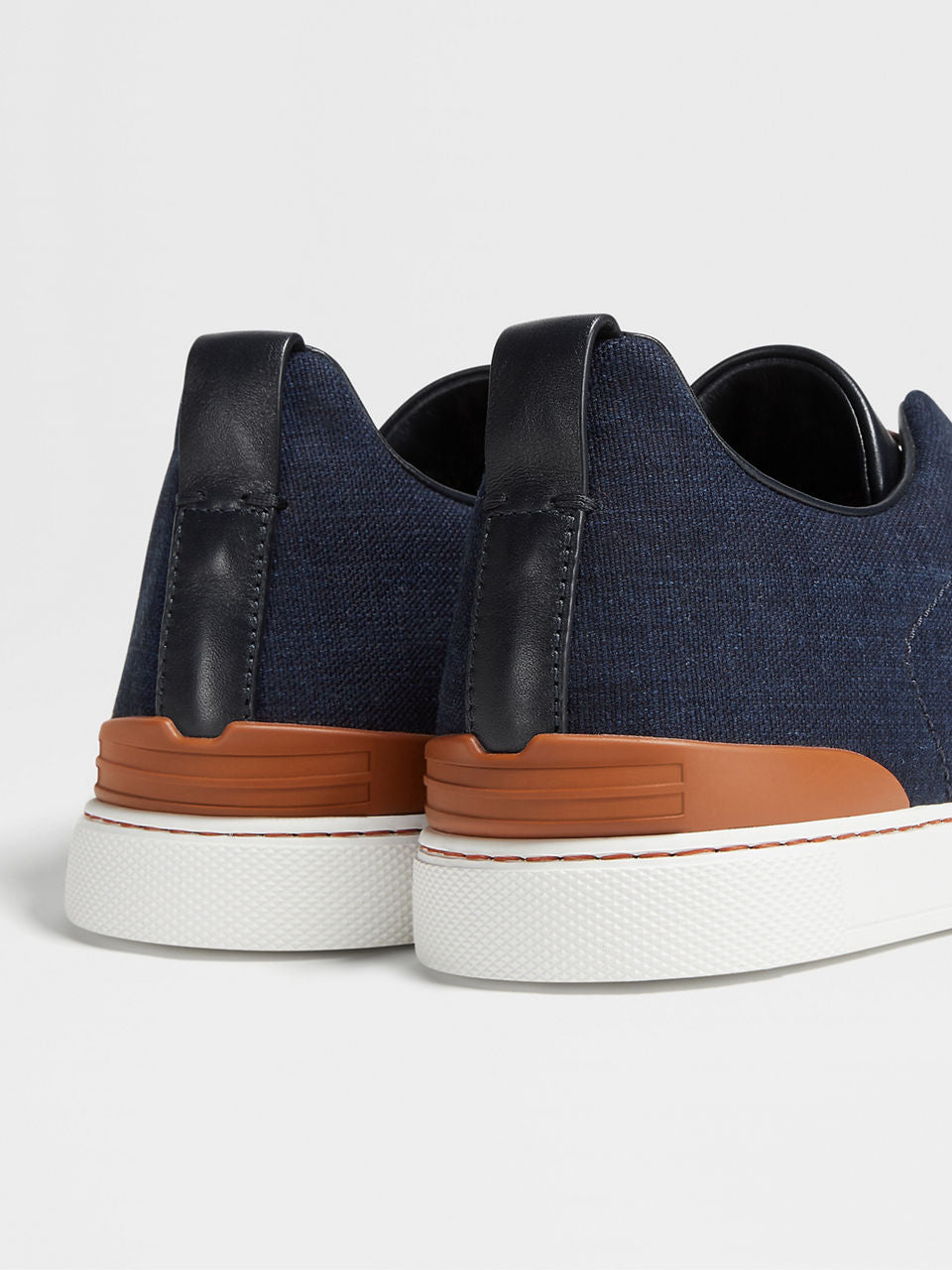 ZEGNA NAVY BLUE COTTON DENIM TRIPLE STITCH™ SNEAKERS