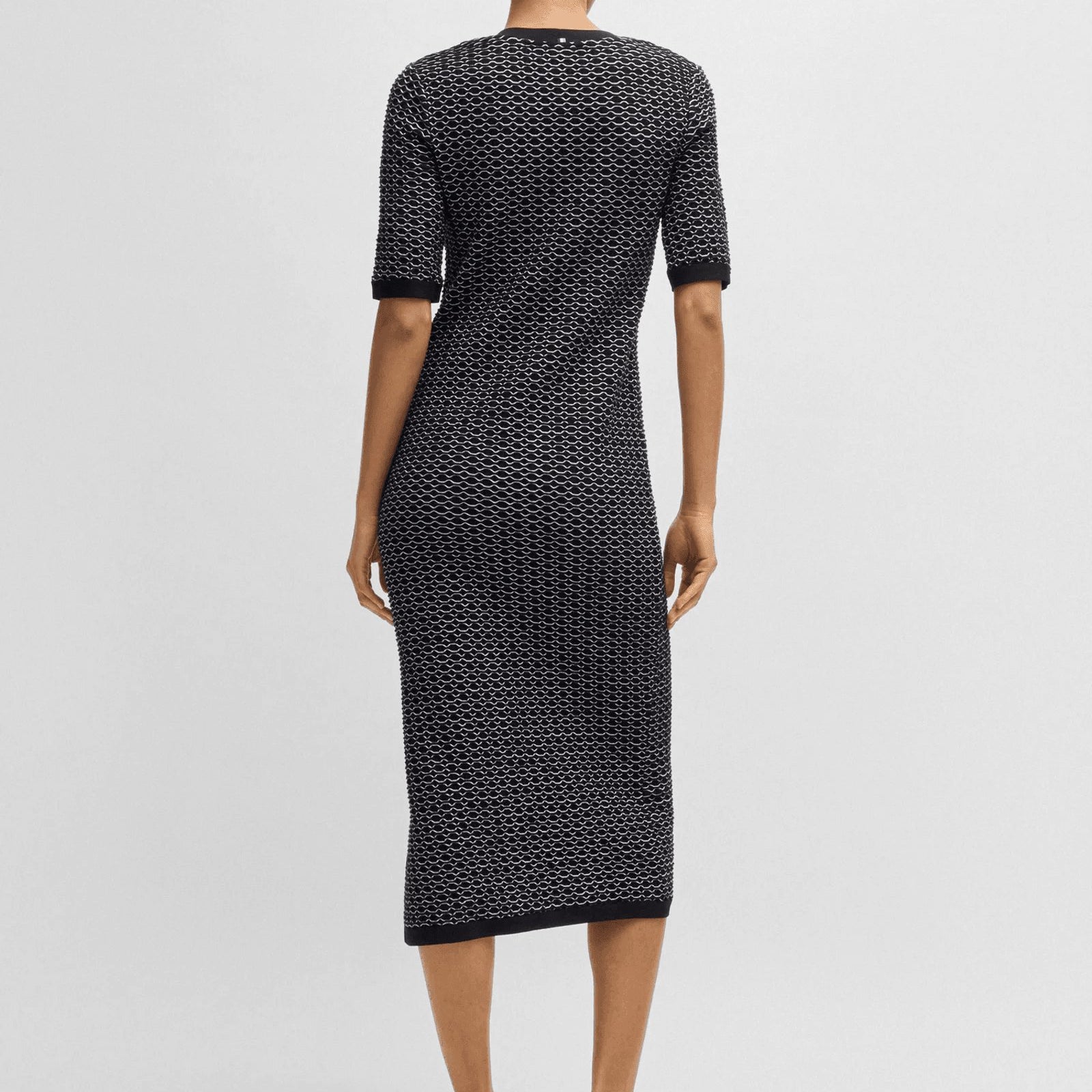 BOSS Structured-stripe dress in stretch-cotton jersey