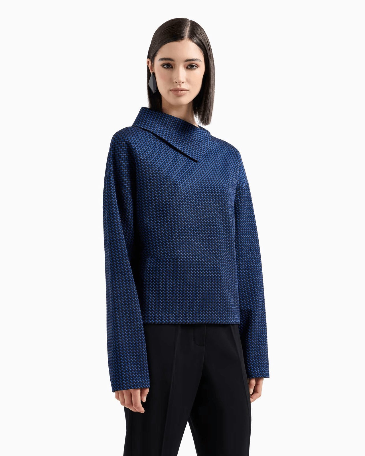 EMPORIO ARMANI Jumper with a large turned-up collar in viscose jacquard jersey