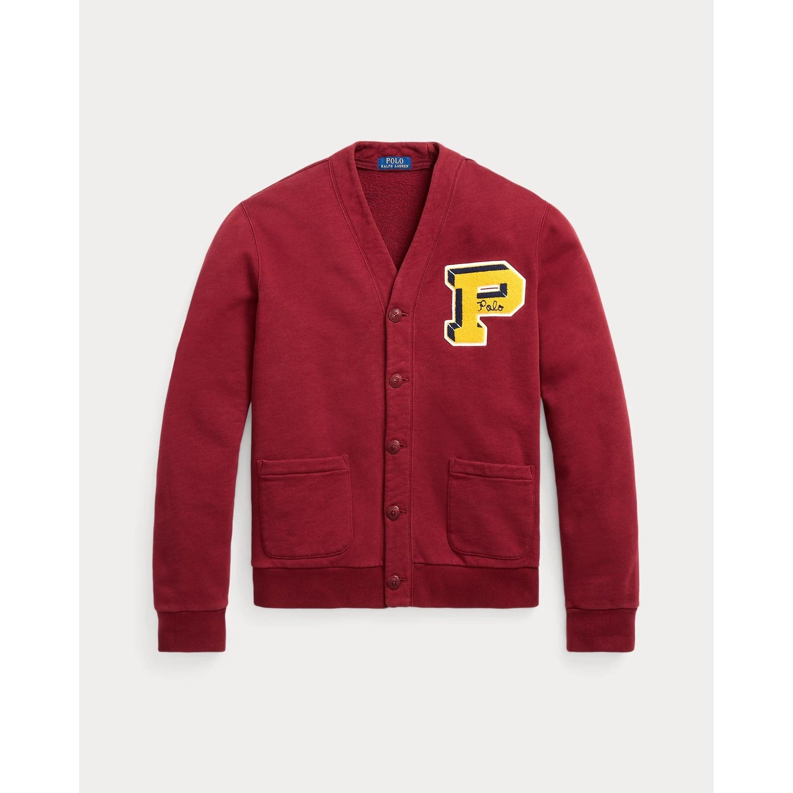 RALPH LAUREN Slub Fleece Letterman Cardigan