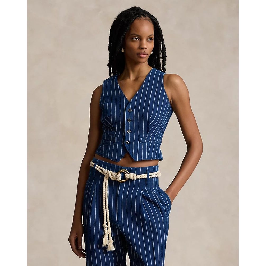 POLO RALPH LAUREN PINSTRIPE LINEN-COTTON WAISTCOAT