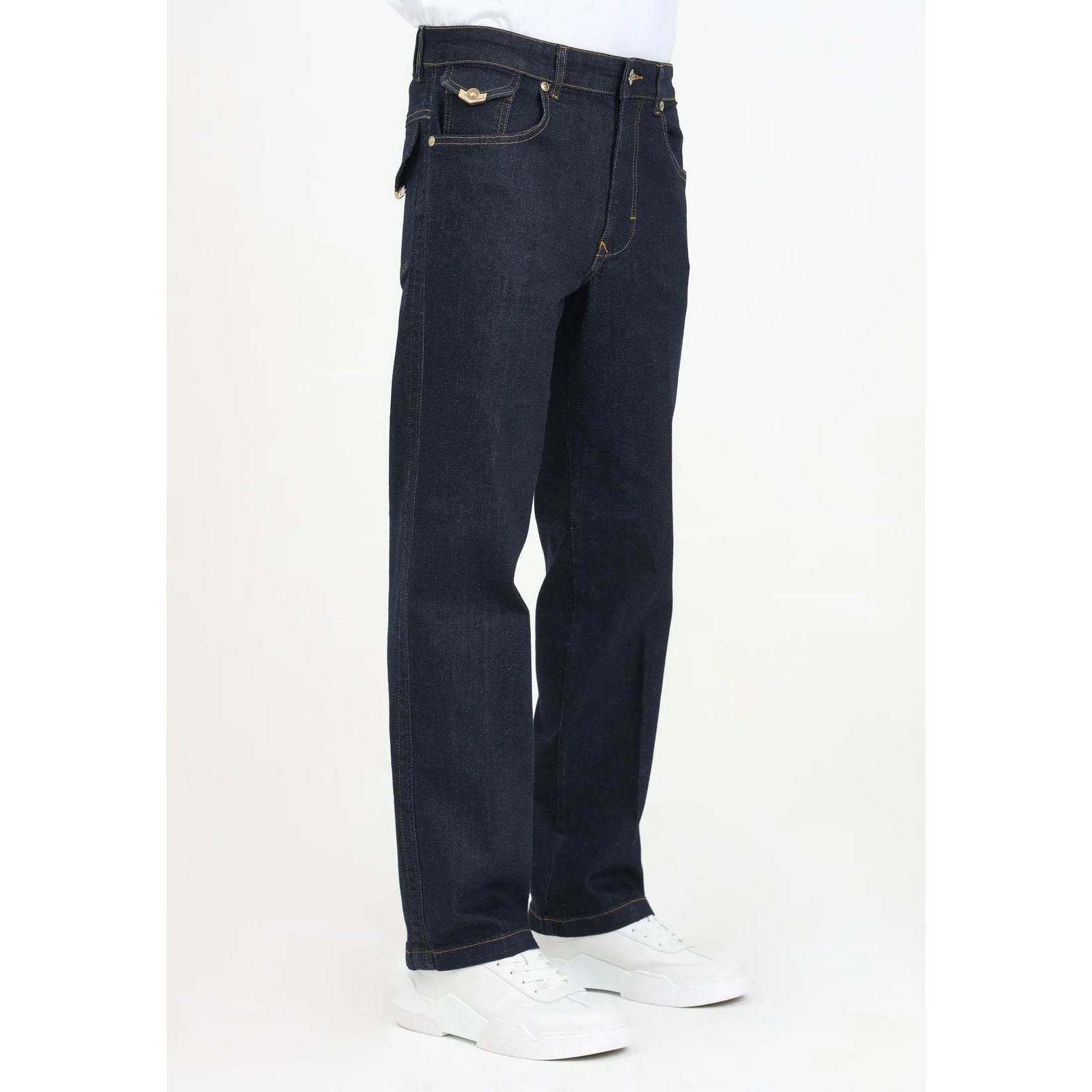 VERSACE JEANS COUTURE Men's Blue Denim Jeans with Western Style Toe Caps