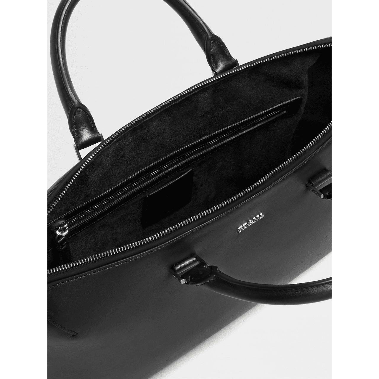 ZEGNA BLACK LEATHER BUSINESS BAG