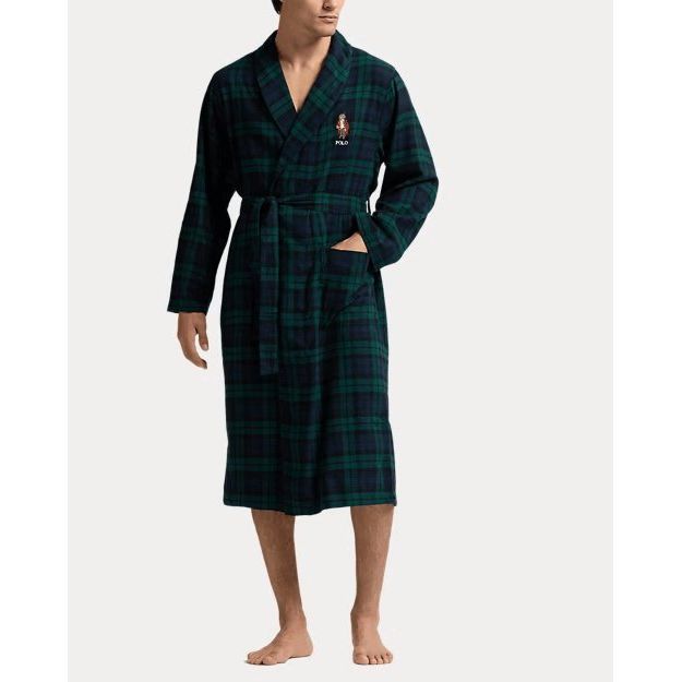 RALPH LAUREN Polo Bear Plaid Flannel Robe