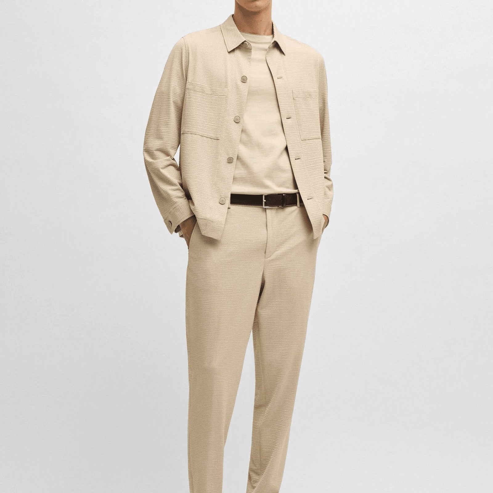 BOSS Relaxed-fit overshirt in stretch seersucker