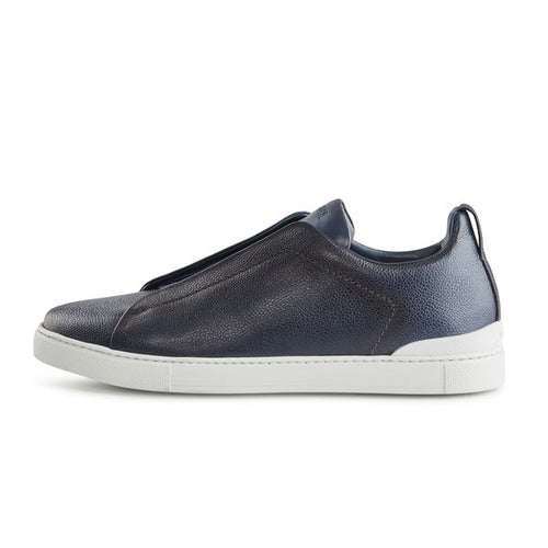 Load image into Gallery viewer, ZEGNA Navy Blue Grained Kangaroo Triple Stitch™ Low Top Sneakers
