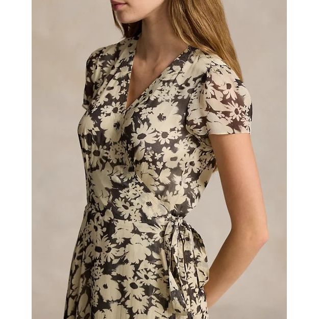 RALPH LAUREN Crinkled Floral Wrap Dress