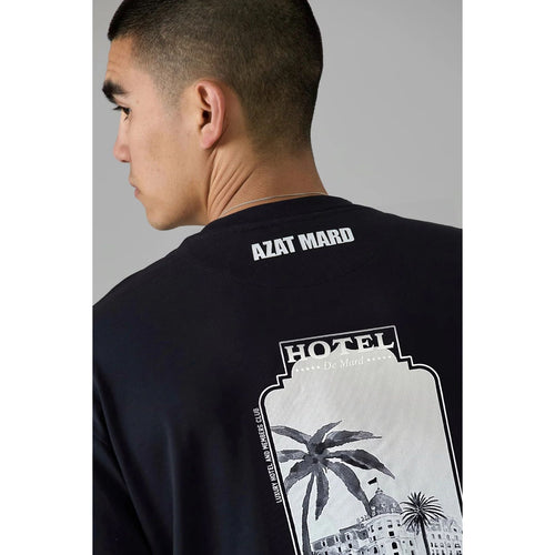 Load image into Gallery viewer, AZAT MARD HOTEL DE MARD BLACK T-SHIRT
