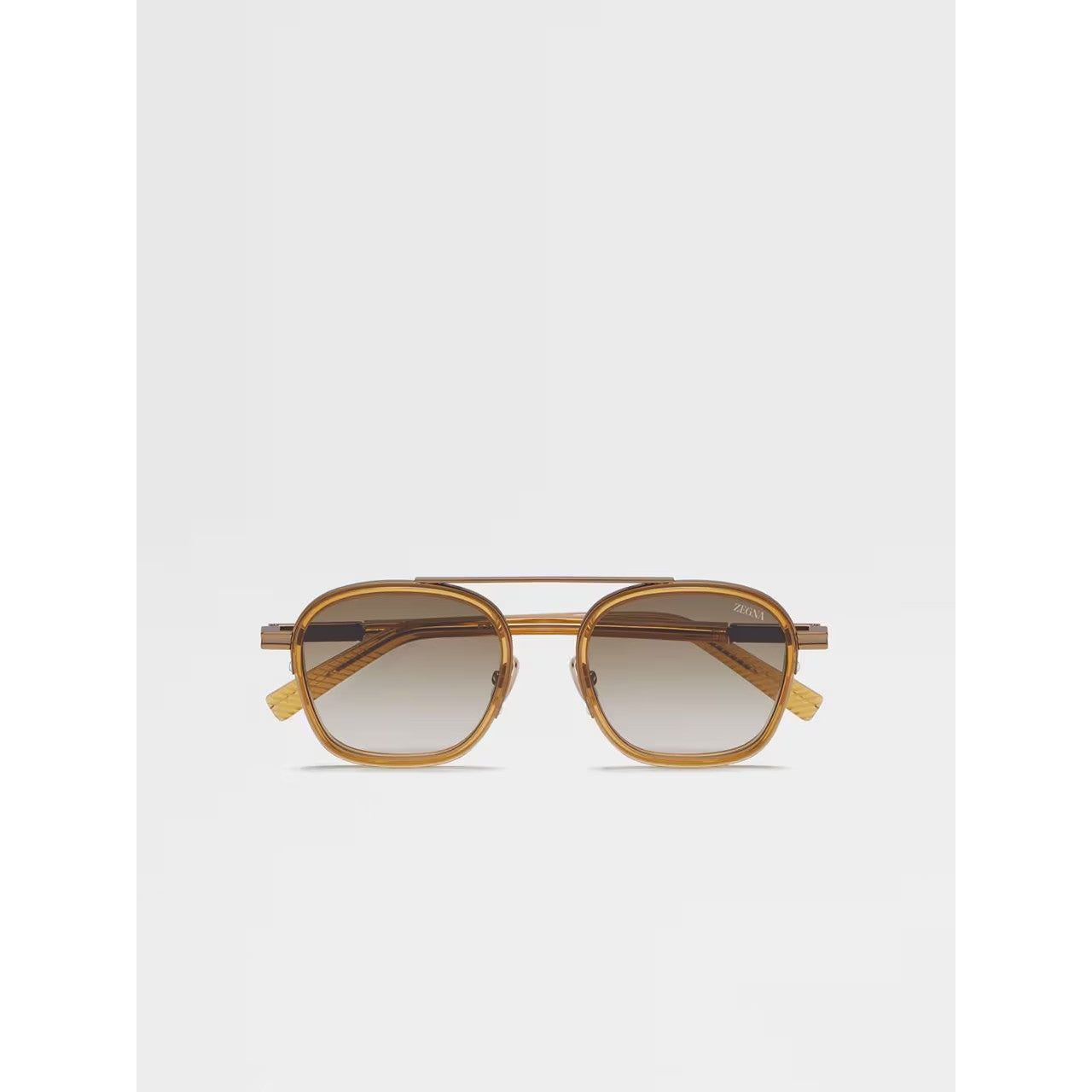 ZEGNA TRANSPARENT GOLDEN SYRUP ORIZZONTE I ACETATE AND METAL SUNGLASSES