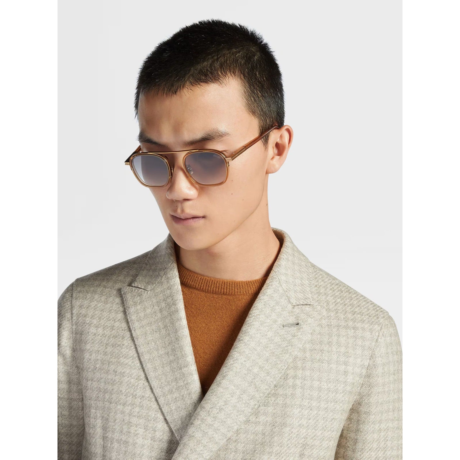 ZEGNA TRANSPARENT GOLDEN SYRUP ORIZZONTE I ACETATE AND METAL SUNGLASSES