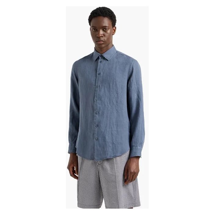 EMPORIO ARMANI GARMENT-DYED LINEN SHIRT WITH FRENCH COLLAR - Yooto