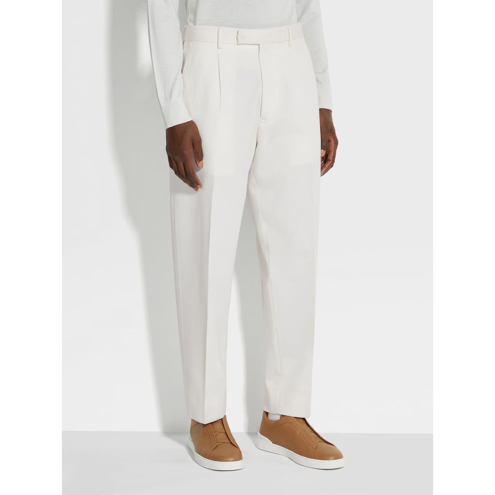 ZEGNA WHITE COTTON AND WOOL PANTS