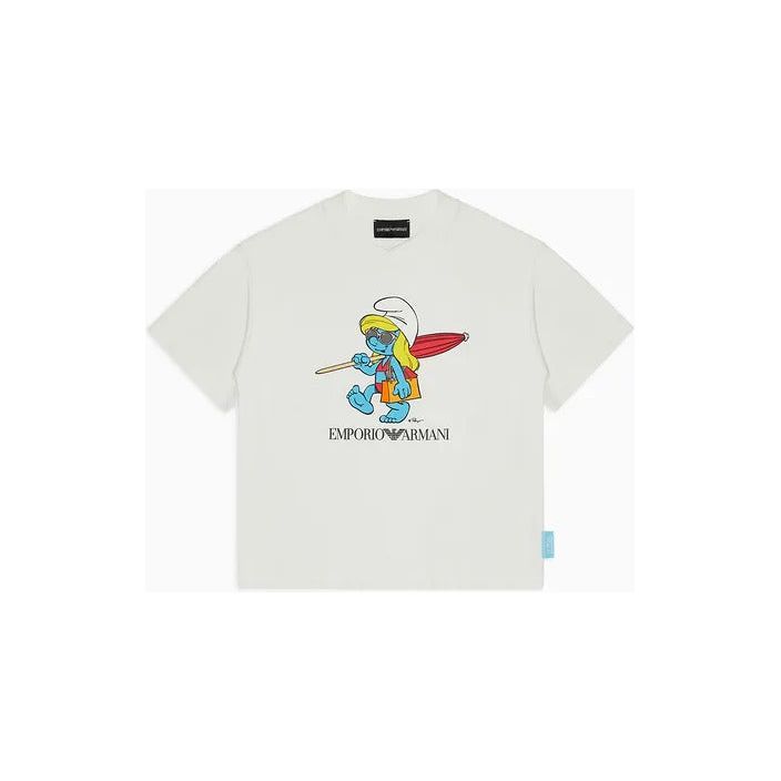 EMPORIO ARMANI KIDS ASV ORGANIC JERSEY T-SHIRT WITH THE SMURFS PRINT