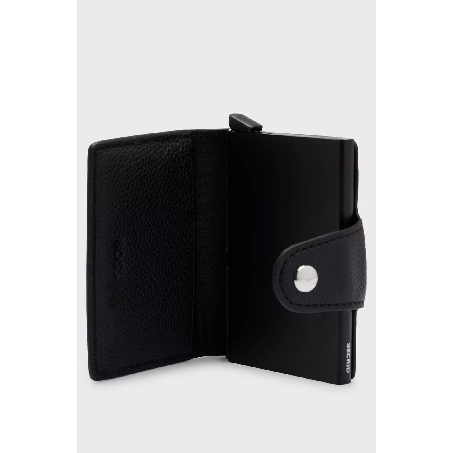 BOSS GRAINED FAUX-LEATHER CARD HOLDER WITH ALUMINIUM CASE